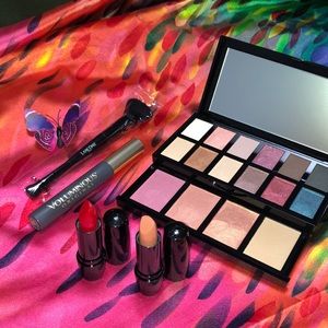 NEW Lancôme Makeup Set Eyeshadow Palette, Lipstick, Mascara and Dual Brush